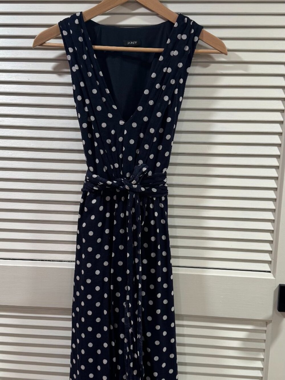 J.Crew Navy Polka Dot Midi Dress (Approx. Size 10) – Tie Waist, Lined
